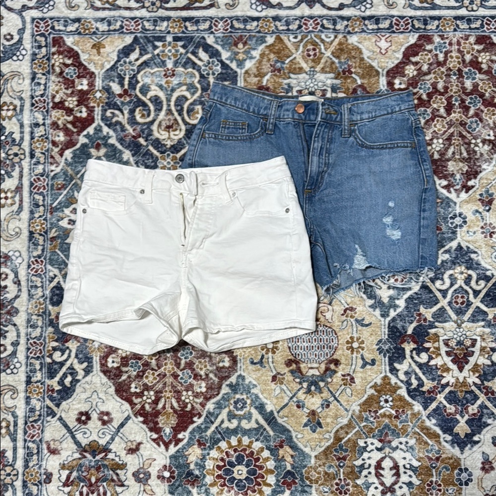 Denim and White Women's Shorts Set